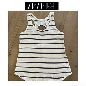 Ivivva White tank with navy stripes, size 10